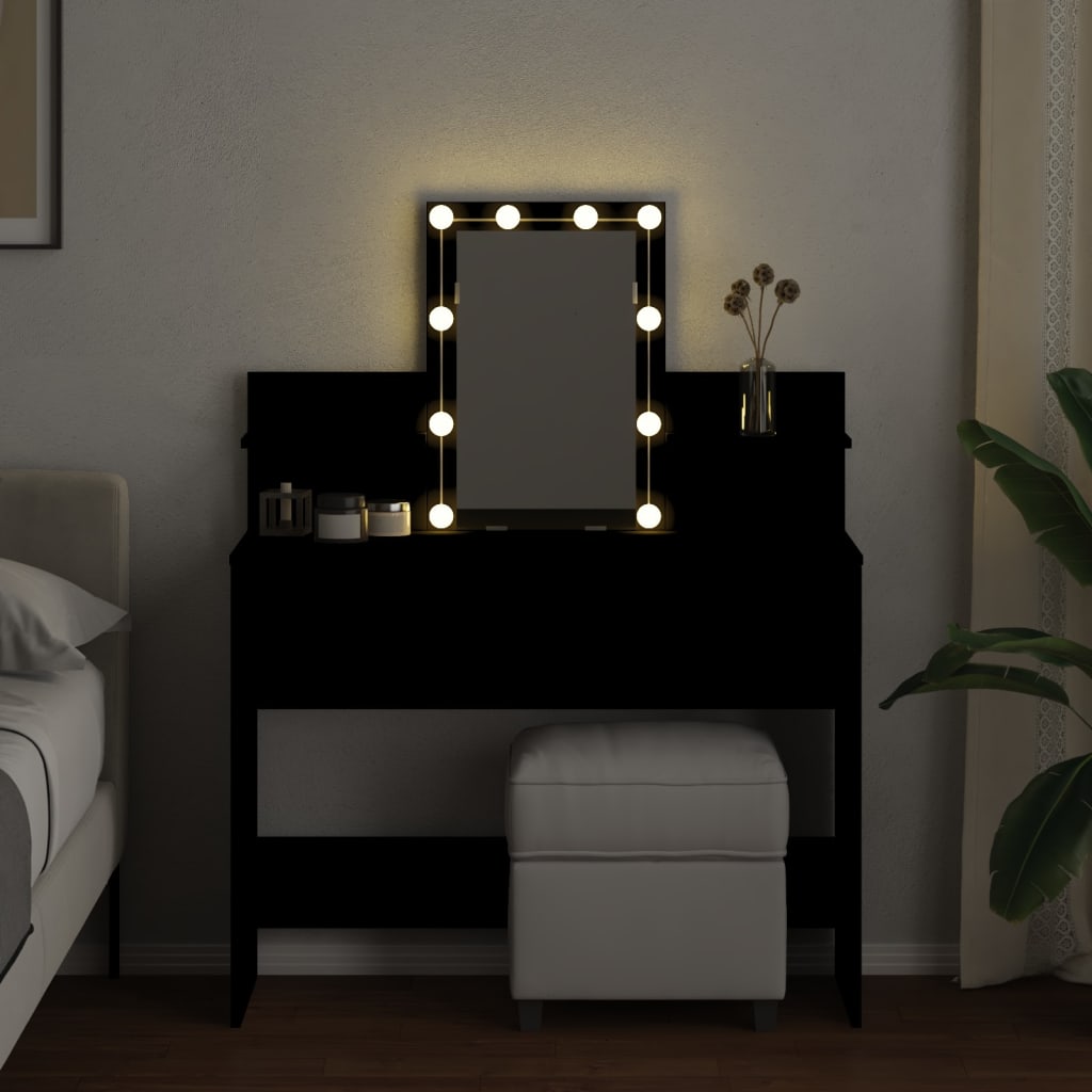 Modern Wooden Makeup Vanity Desk Dressing Table With 2 Drawers LED Mirror