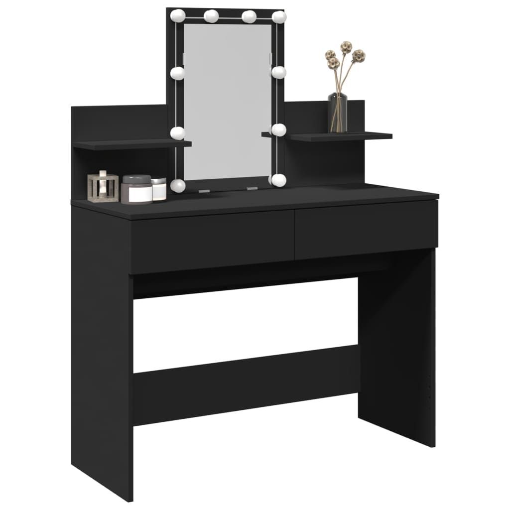 Modern Wooden Makeup Vanity Desk Dressing Table With 2 Drawers LED Mirror