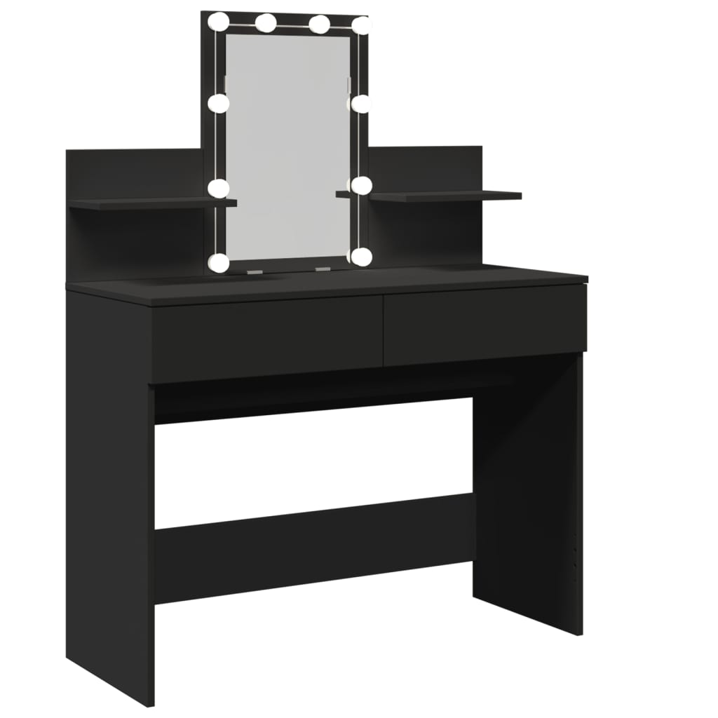 Modern Wooden Makeup Vanity Desk Dressing Table With 2 Drawers LED Mirror