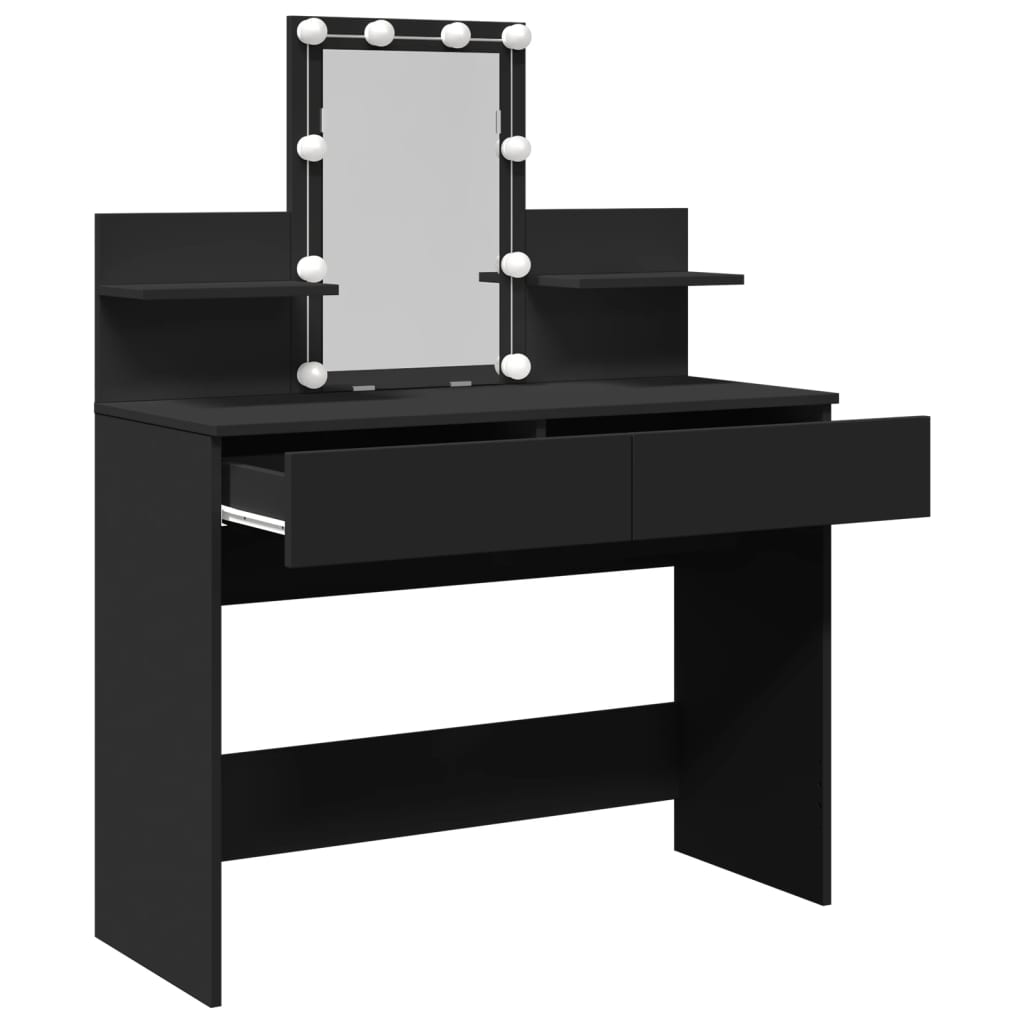 Modern Wooden Makeup Vanity Desk Dressing Table With 2 Drawers LED Mirror