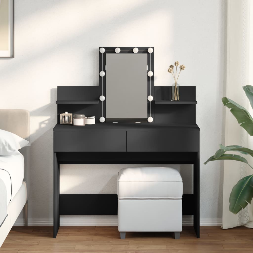 Modern Wooden Makeup Vanity Desk Dressing Table With 2 Drawers LED Mirror