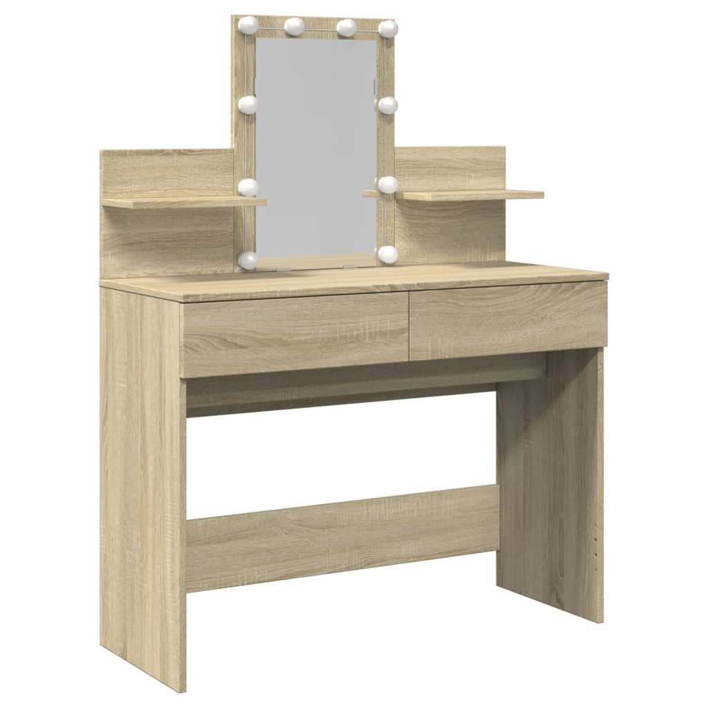 Modern Wooden Makeup Vanity Desk Dressing Table With 2 Drawers LED Mirror