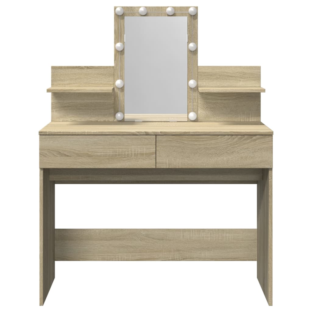 Modern Wooden Makeup Vanity Desk Dressing Table With 2 Drawers LED Mirror