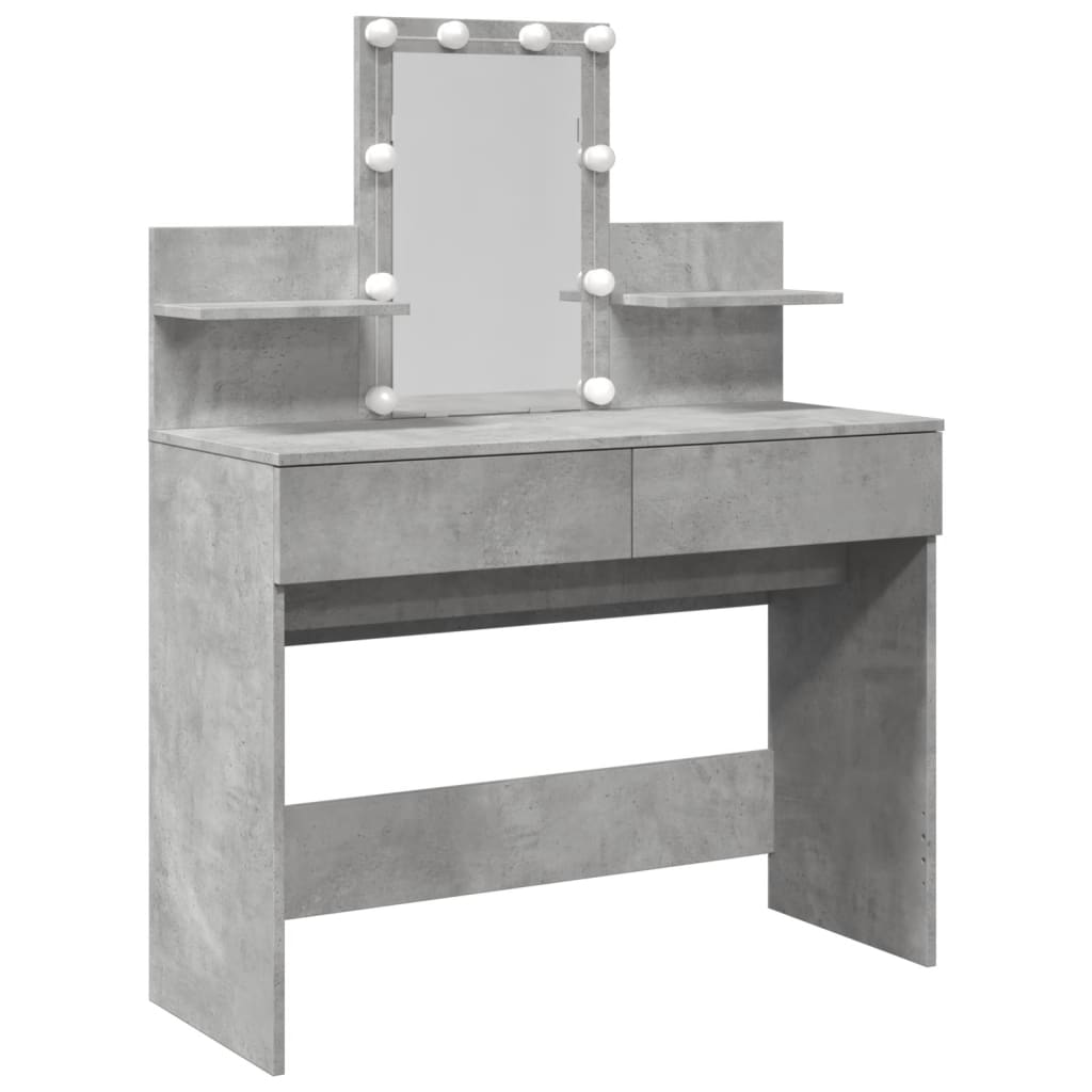 Modern Wooden Makeup Vanity Desk Dressing Table With 2 Drawers LED Mirror