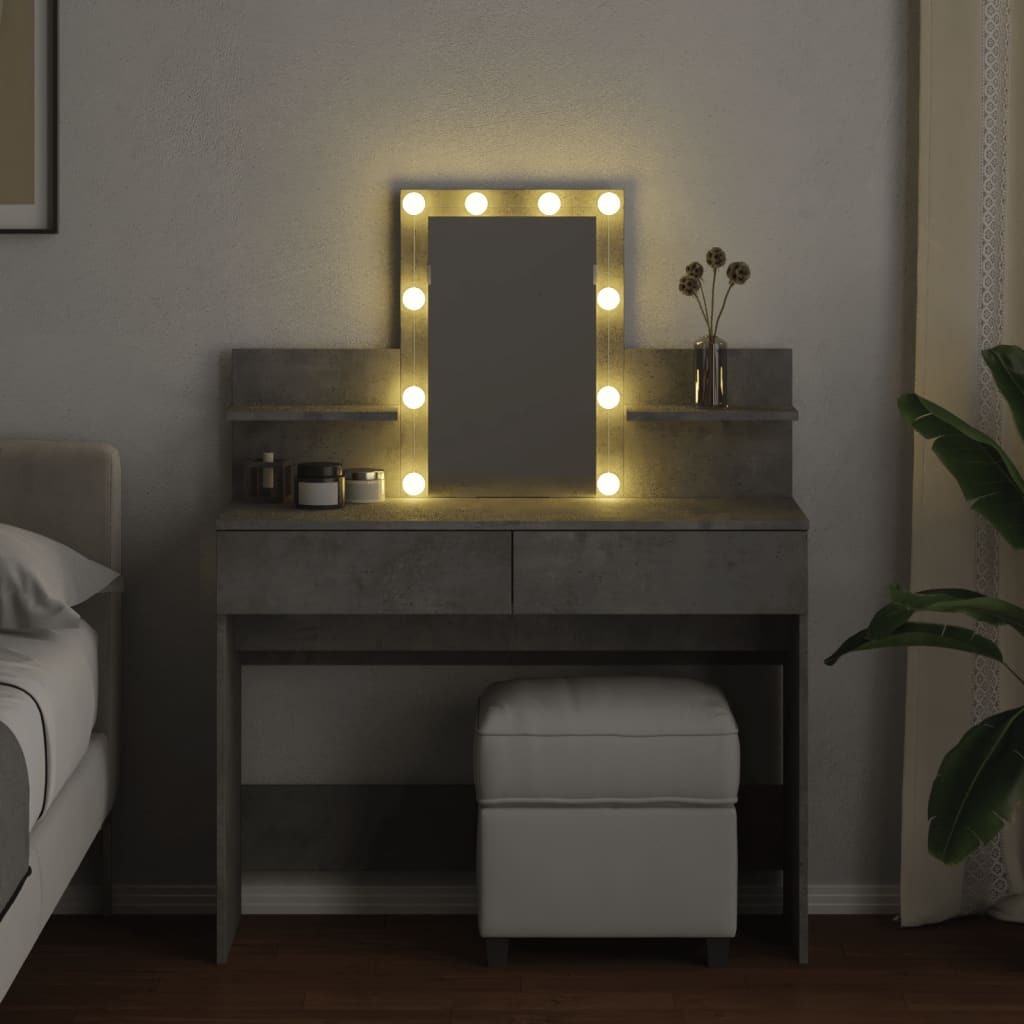 Modern Wooden Makeup Vanity Desk Dressing Table With 2 Drawers LED Mirror