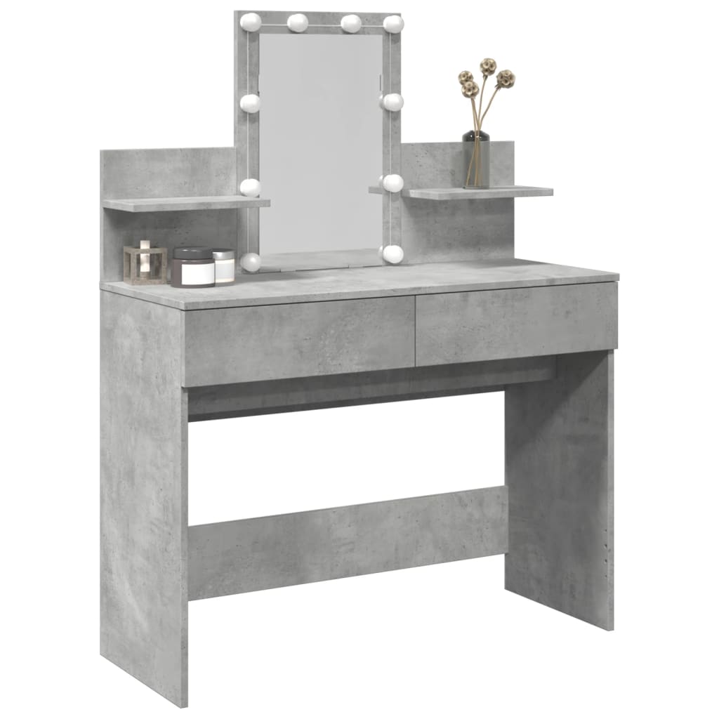 Modern Wooden Makeup Vanity Desk Dressing Table With 2 Drawers LED Mirror