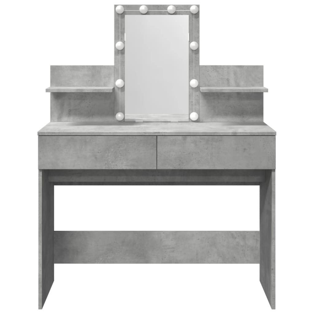 Modern Wooden Makeup Vanity Desk Dressing Table With 2 Drawers LED Mirror