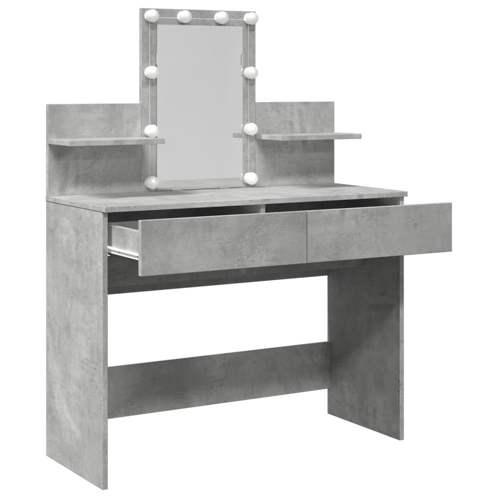 Modern Wooden Makeup Vanity Desk Dressing Table With 2 Drawers LED Mirror