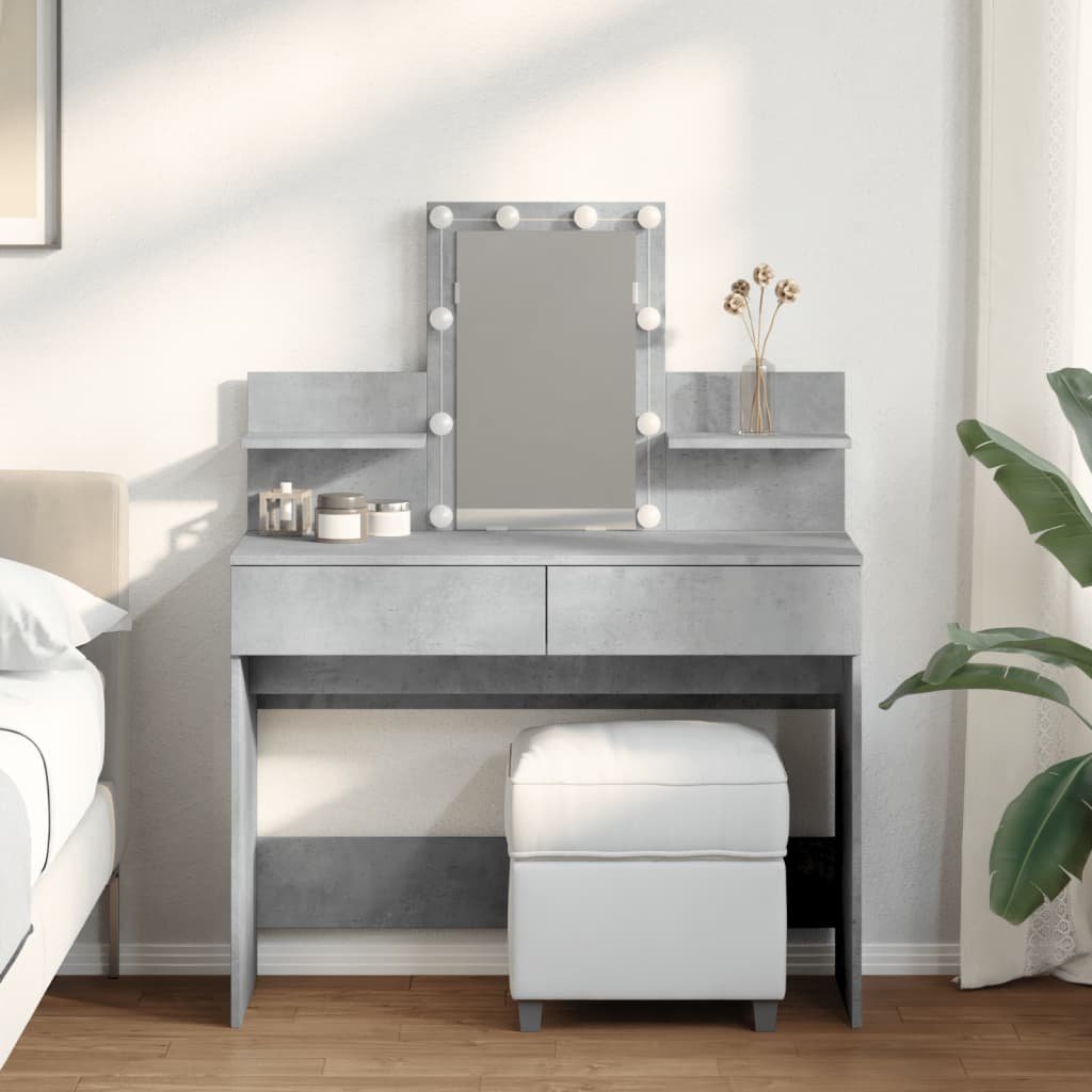 Modern Wooden Makeup Vanity Desk Dressing Table With 2 Drawers LED Mirror