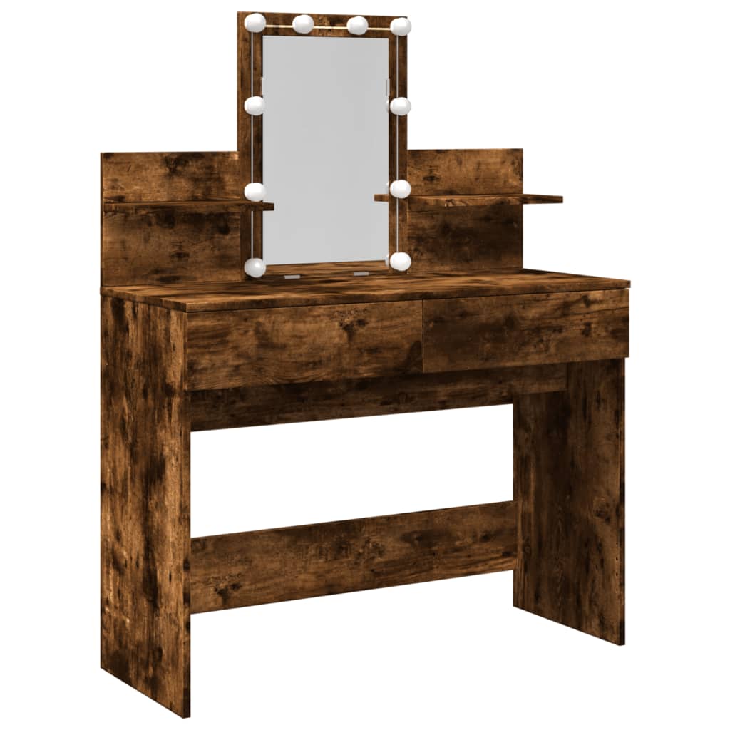 Modern Wooden Makeup Vanity Desk Dressing Table With 2 Drawers LED Mirror