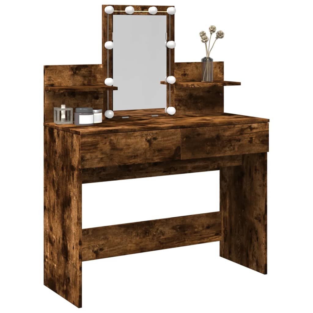 Modern Wooden Makeup Vanity Desk Dressing Table With 2 Drawers LED Mirror