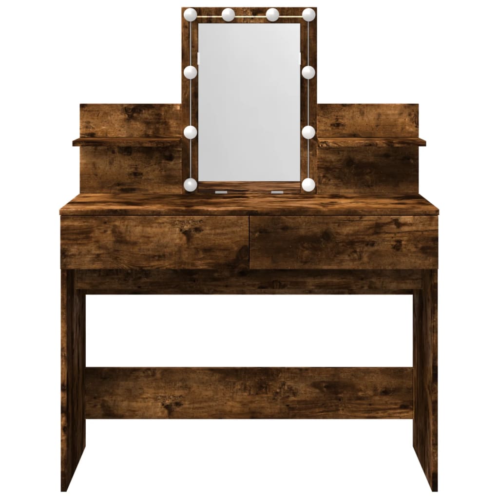 Modern Wooden Makeup Vanity Desk Dressing Table With 2 Drawers LED Mirror