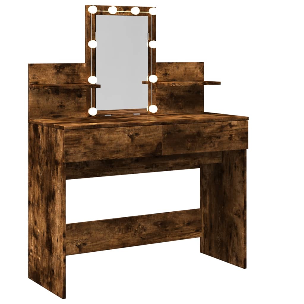 Modern Wooden Makeup Vanity Desk Dressing Table With 2 Drawers LED Mirror