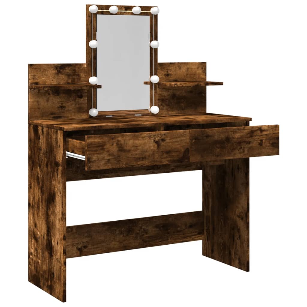 Modern Wooden Makeup Vanity Desk Dressing Table With 2 Drawers LED Mirror