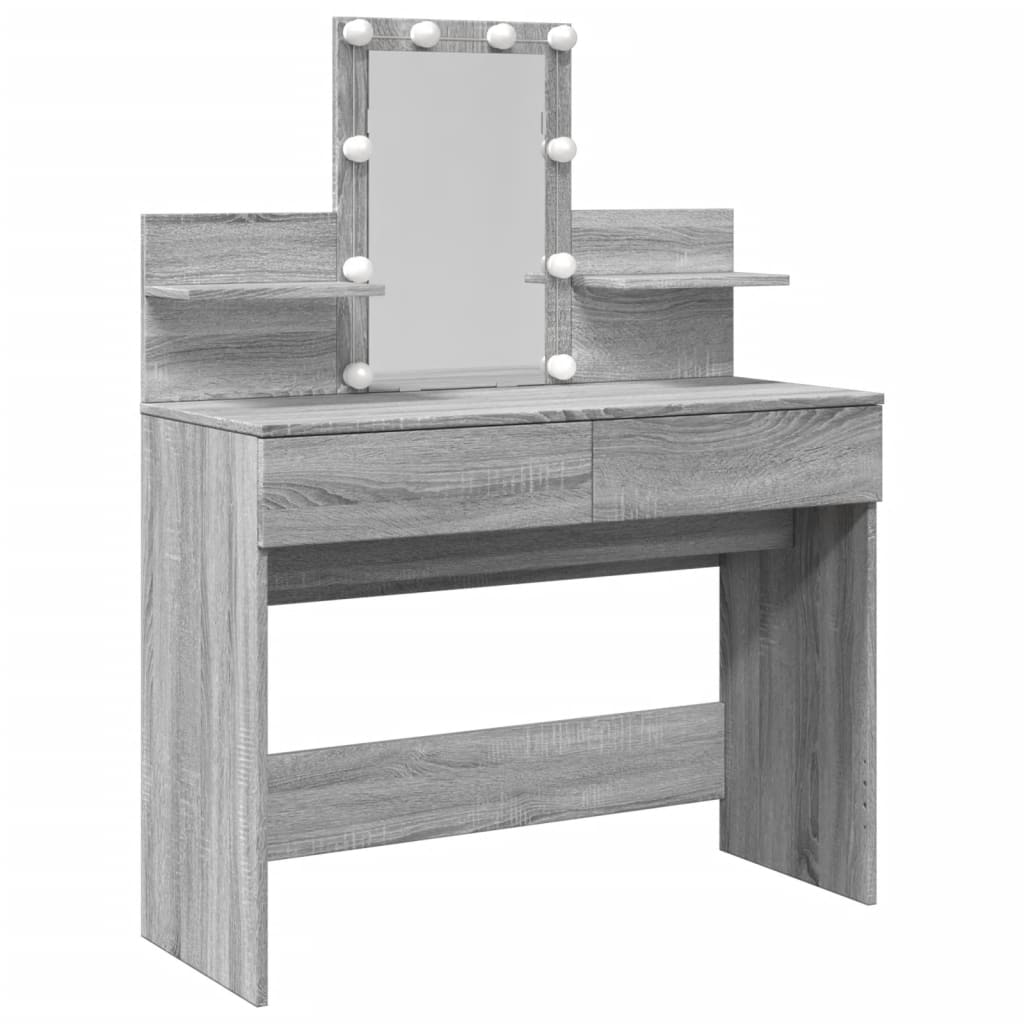 Modern Wooden Makeup Vanity Desk Dressing Table With 2 Drawers LED Mirror