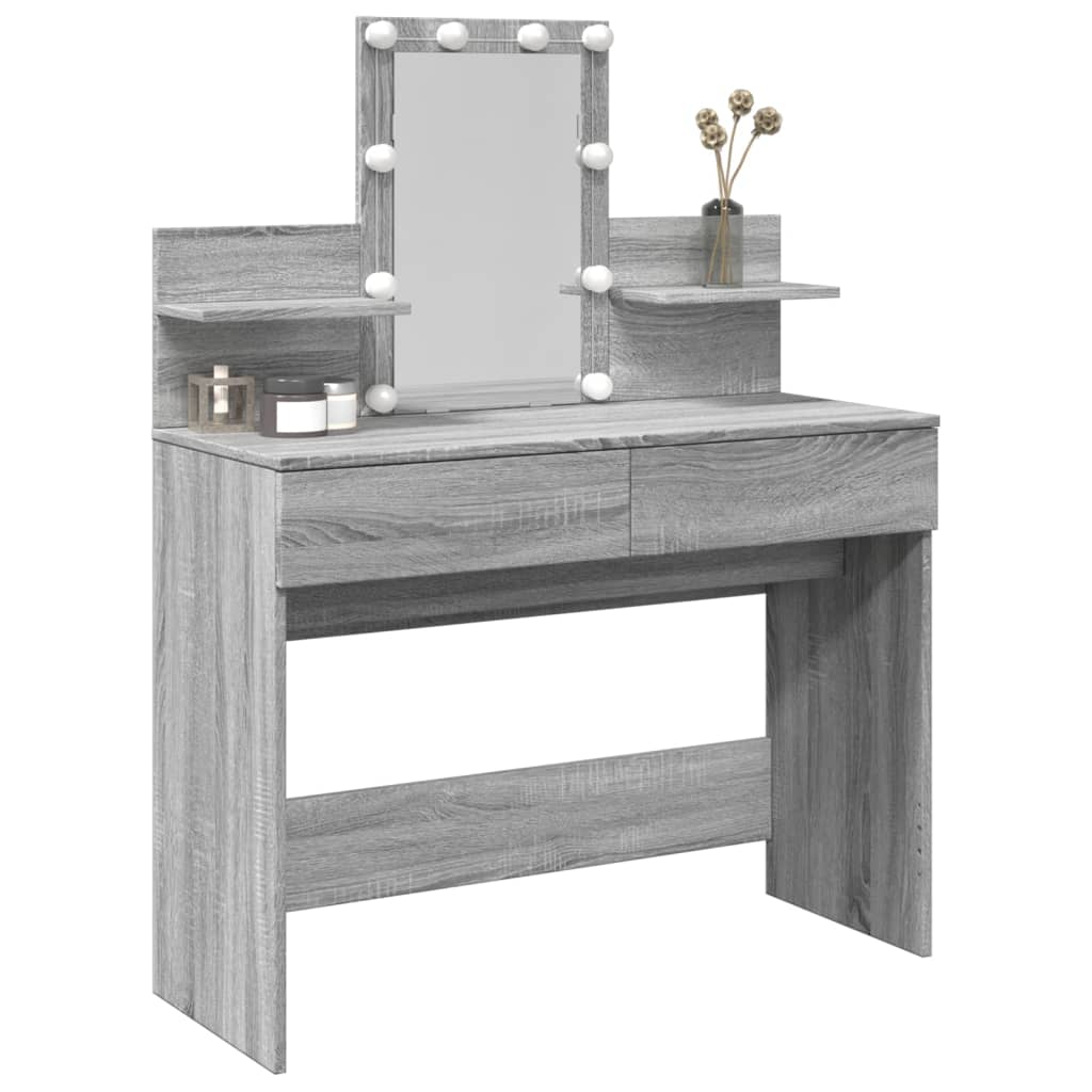 Modern Wooden Makeup Vanity Desk Dressing Table With 2 Drawers LED Mirror