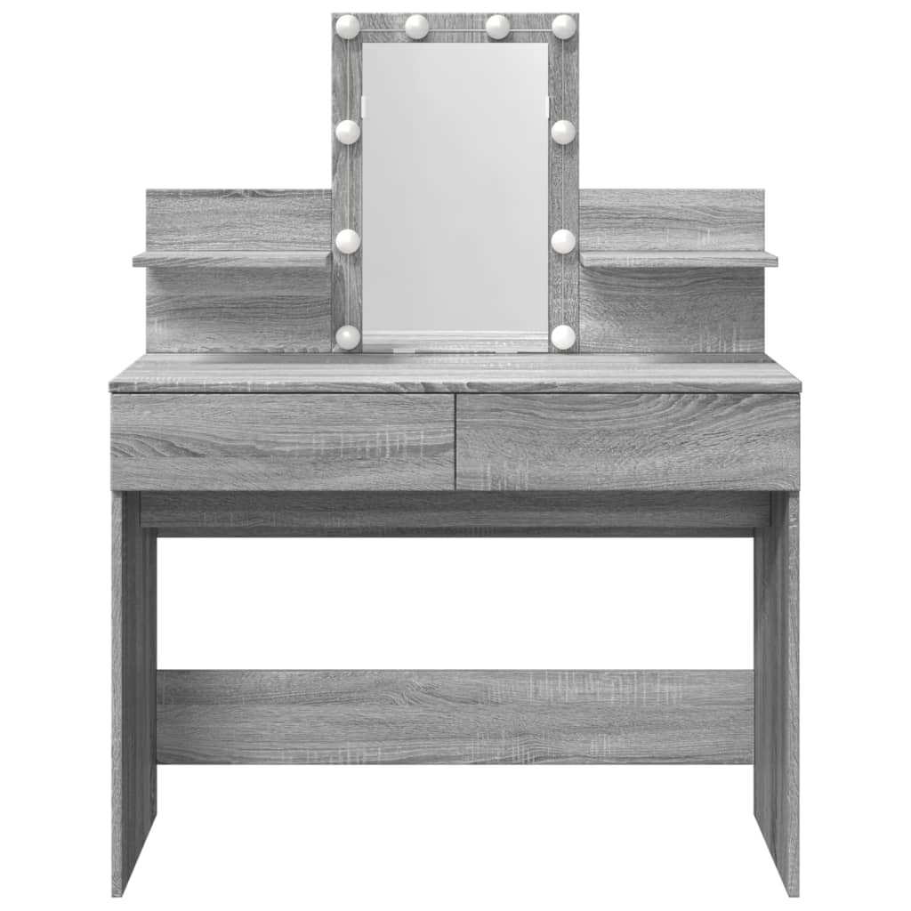 Modern Wooden Makeup Vanity Desk Dressing Table With 2 Drawers LED Mirror