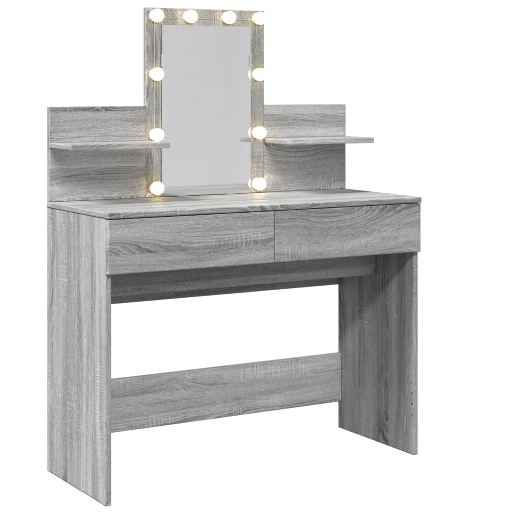 Modern Wooden Makeup Vanity Desk Dressing Table With 2 Drawers LED Mirror