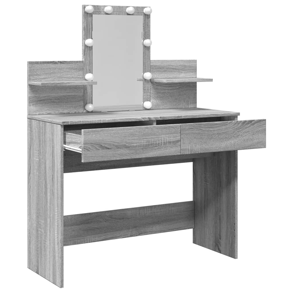 Modern Wooden Makeup Vanity Desk Dressing Table With 2 Drawers LED Mirror