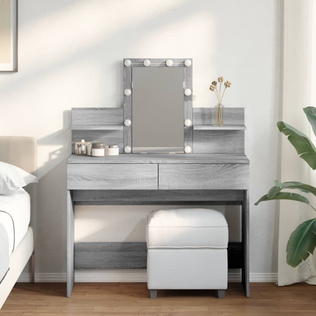 Modern Wooden Makeup Vanity Desk Dressing Table With 2 Drawers LED Mirror