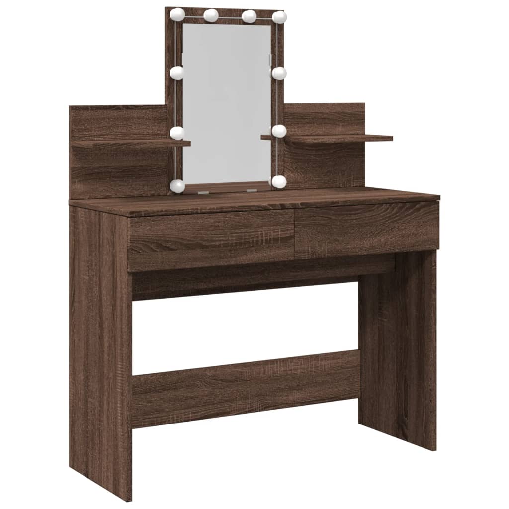 Modern Wooden Makeup Vanity Desk Dressing Table With 2 Drawers LED Mirror