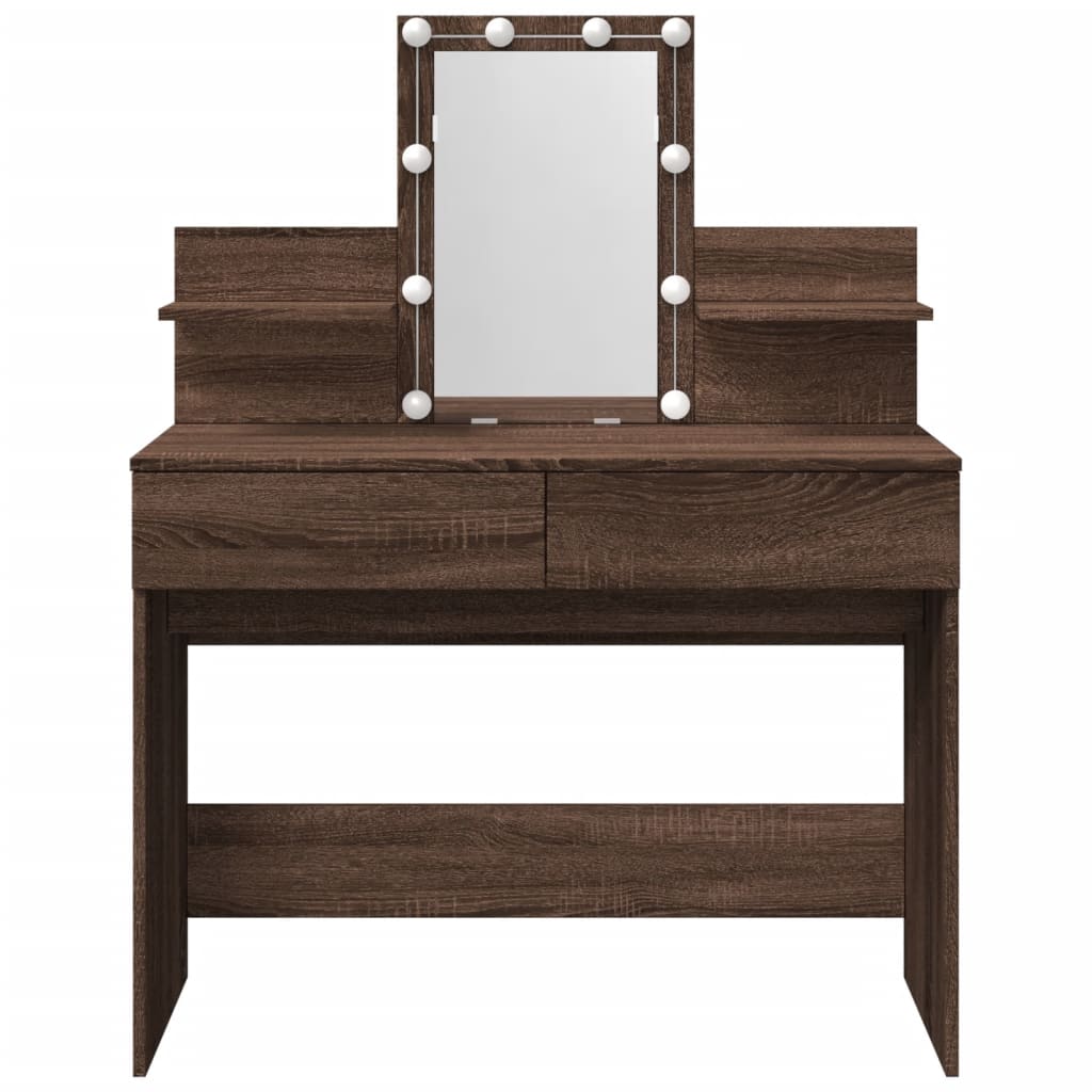 Modern Wooden Makeup Vanity Desk Dressing Table With 2 Drawers LED Mirror