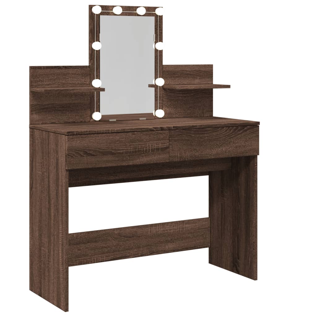 Modern Wooden Makeup Vanity Desk Dressing Table With 2 Drawers LED Mirror