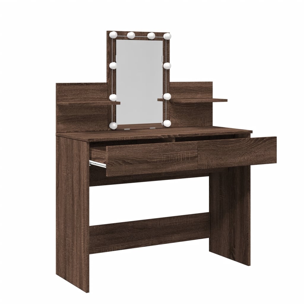 Modern Wooden Makeup Vanity Desk Dressing Table With 2 Drawers LED Mirror