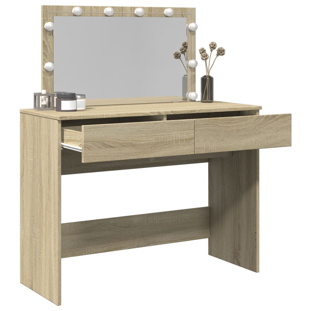 Modern Wooden Wide Dressing Table Makeup Vanity Desk With LED Mirror & Drawers