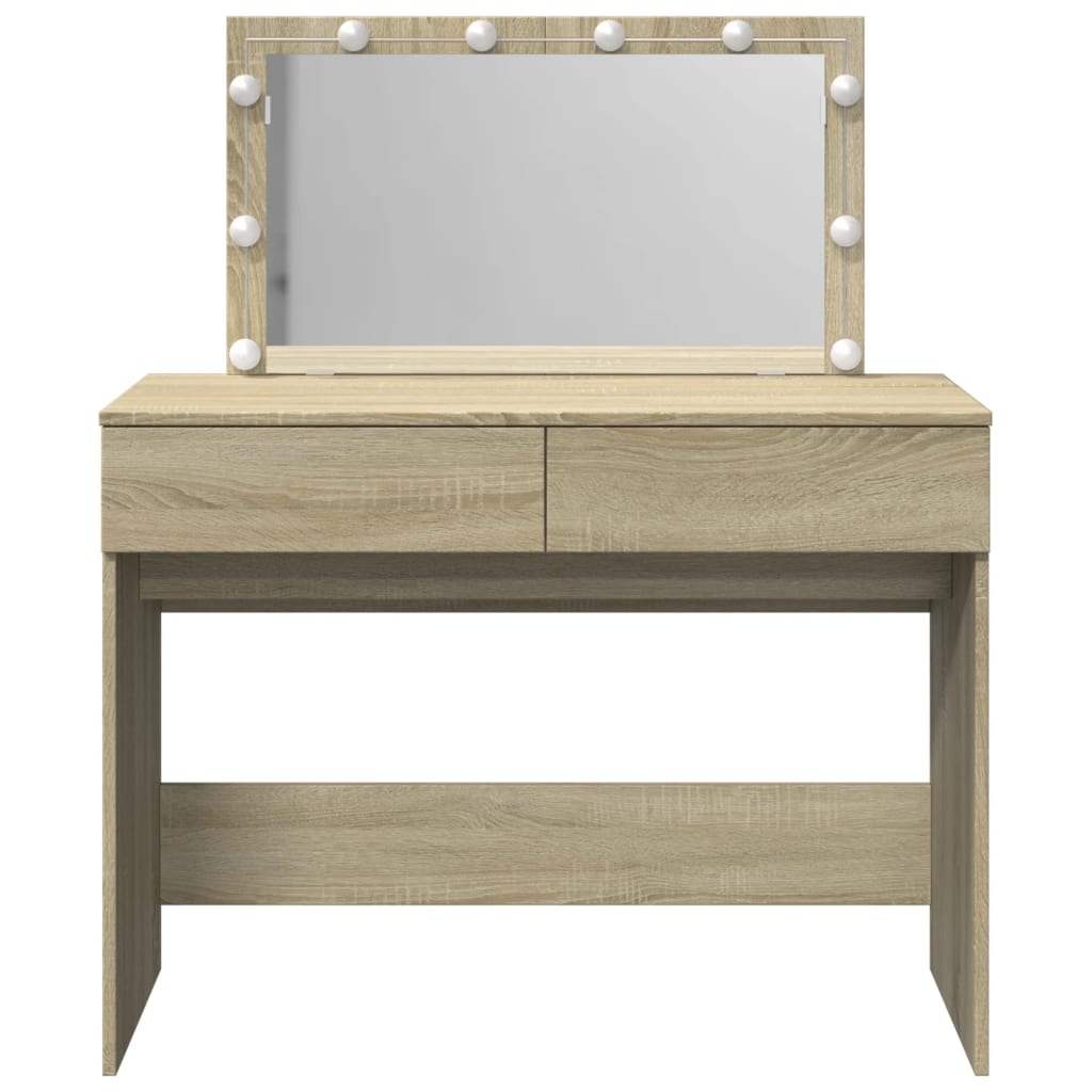 Modern Wooden Wide Dressing Table Makeup Vanity Desk With LED Mirror & Drawers