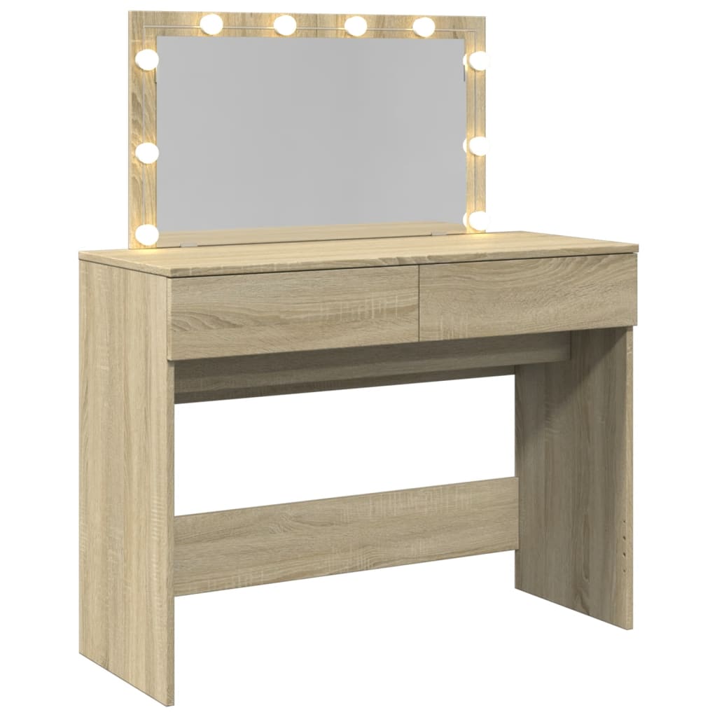 Modern Wooden Wide Dressing Table Makeup Vanity Desk With LED Mirror & Drawers
