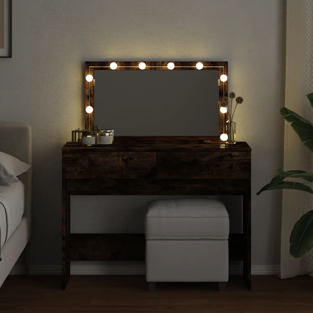 Modern Wooden Wide Dressing Table Makeup Vanity Desk With LED Mirror & Drawers