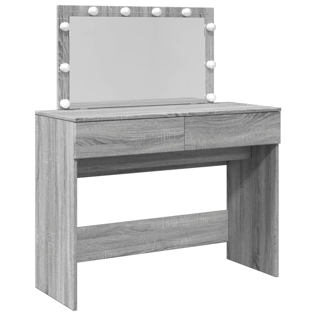 Modern Wooden Wide Dressing Table Makeup Vanity Desk With LED Mirror & Drawers
