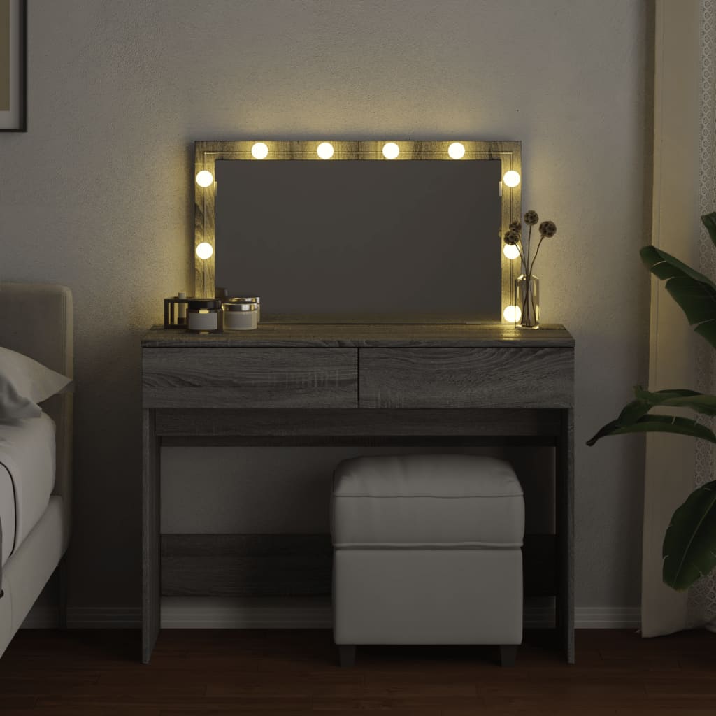 Modern Wooden Wide Dressing Table Makeup Vanity Desk With LED Mirror & Drawers
