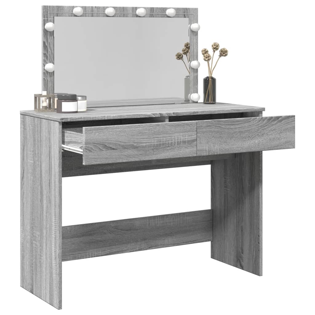 Modern Wooden Wide Dressing Table Makeup Vanity Desk With LED Mirror & Drawers