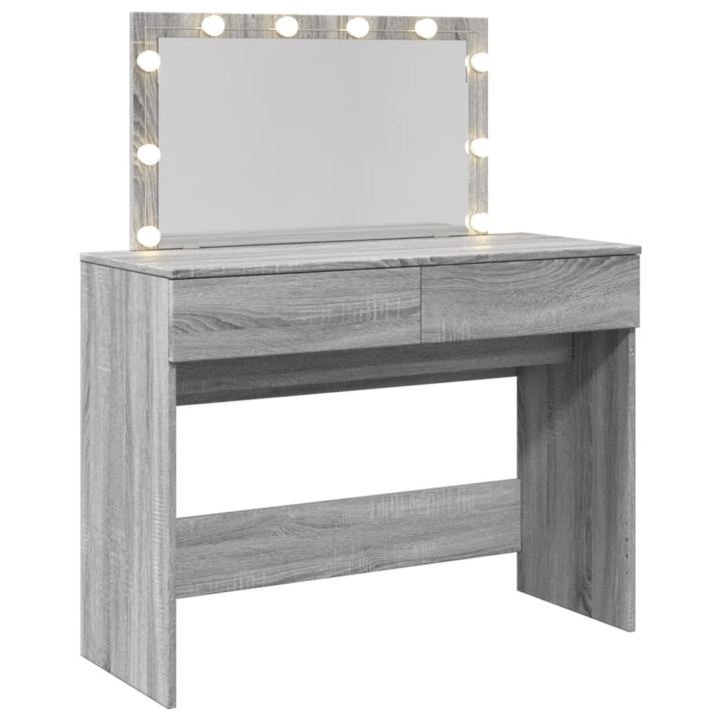 Modern Wooden Wide Dressing Table Makeup Vanity Desk With LED Mirror & Drawers