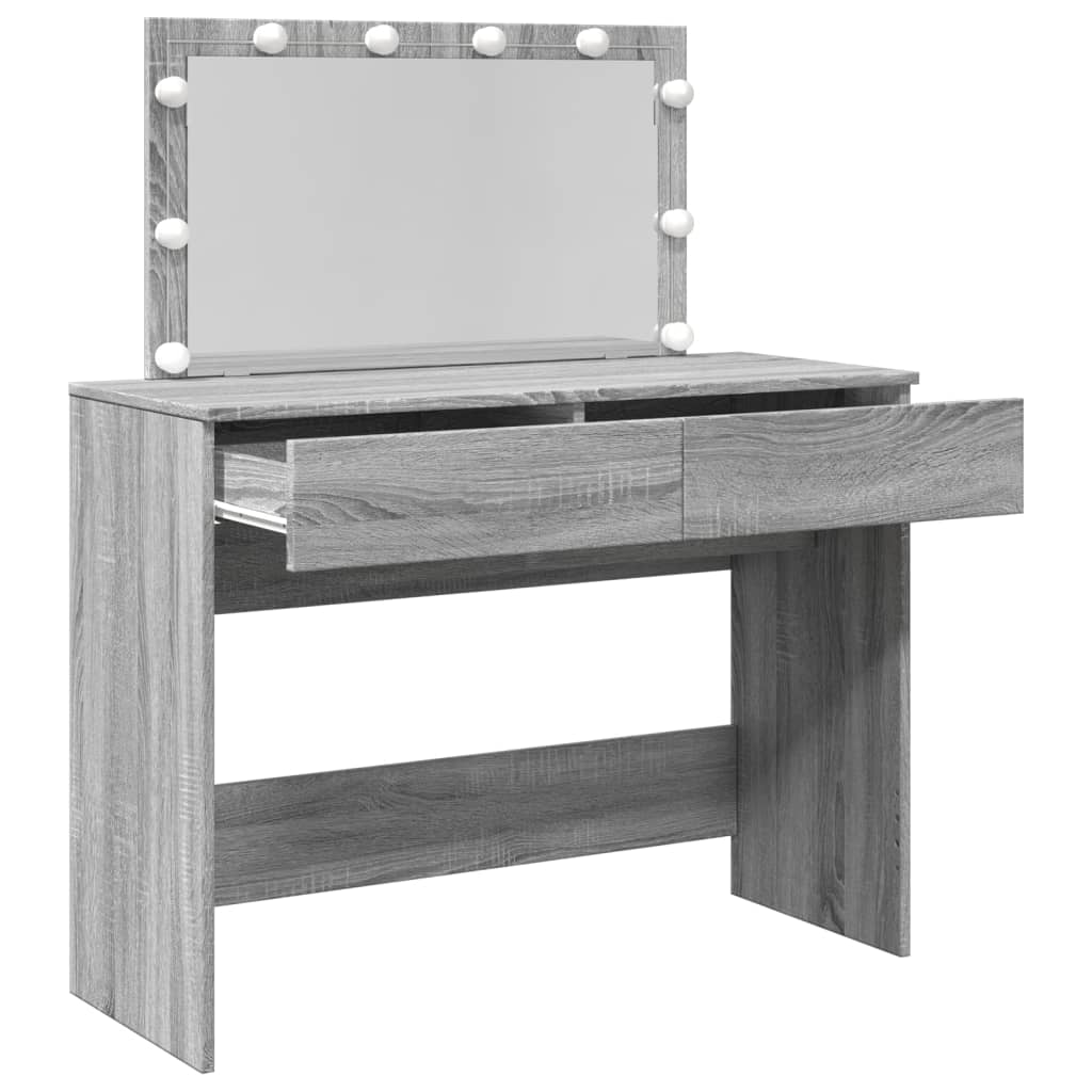 Modern Wooden Wide Dressing Table Makeup Vanity Desk With LED Mirror & Drawers