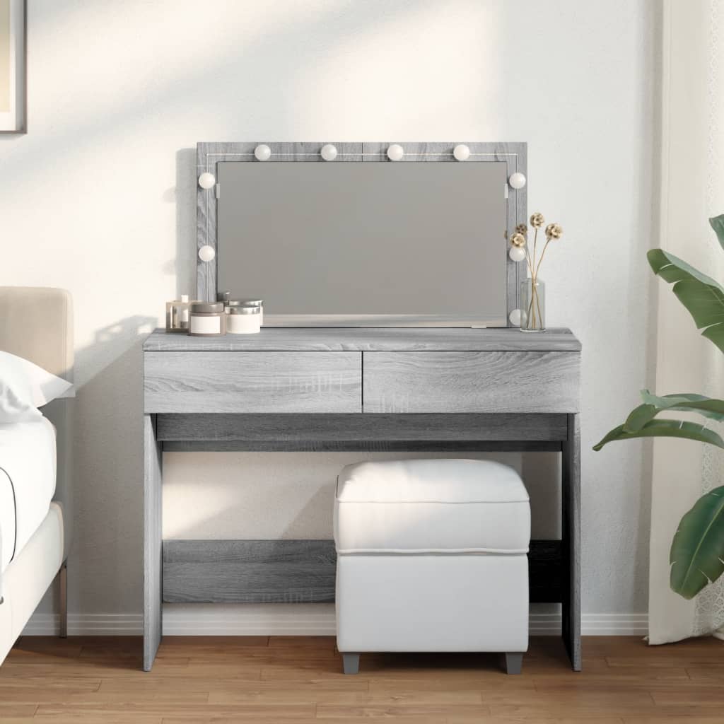 Modern Wooden Wide Dressing Table Makeup Vanity Desk With LED Mirror & Drawers
