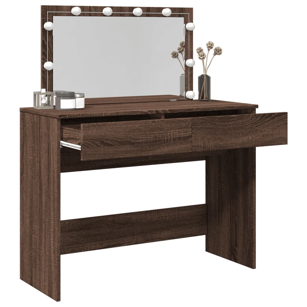 Modern Wooden Wide Dressing Table Makeup Vanity Desk With LED Mirror & Drawers