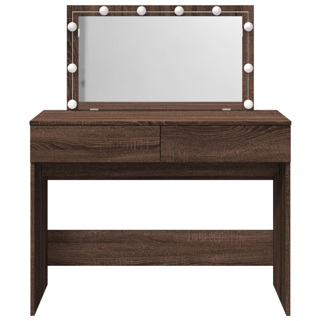 Modern Wooden Wide Dressing Table Makeup Vanity Desk With LED Mirror & Drawers