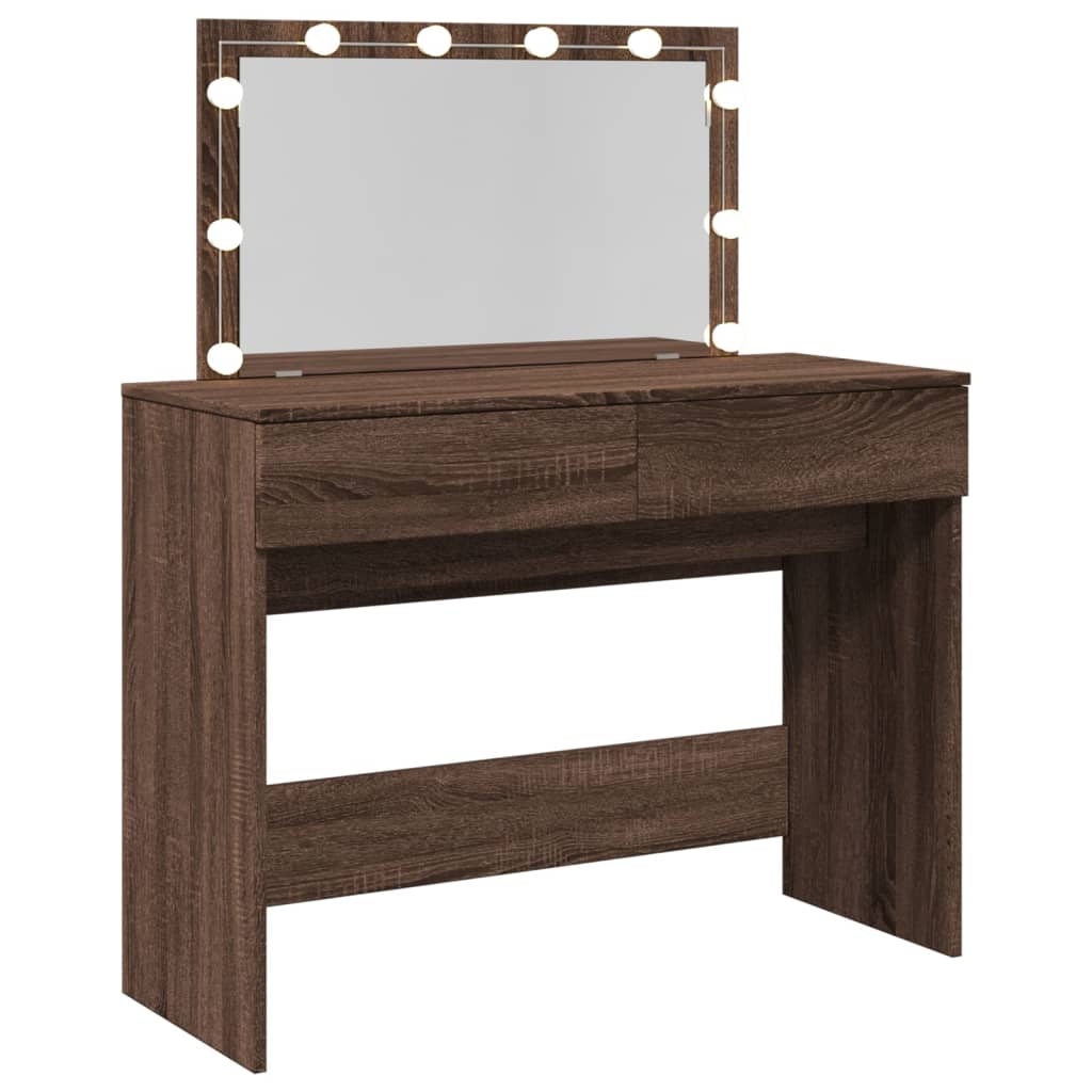 Modern Wooden Wide Dressing Table Makeup Vanity Desk With LED Mirror & Drawers