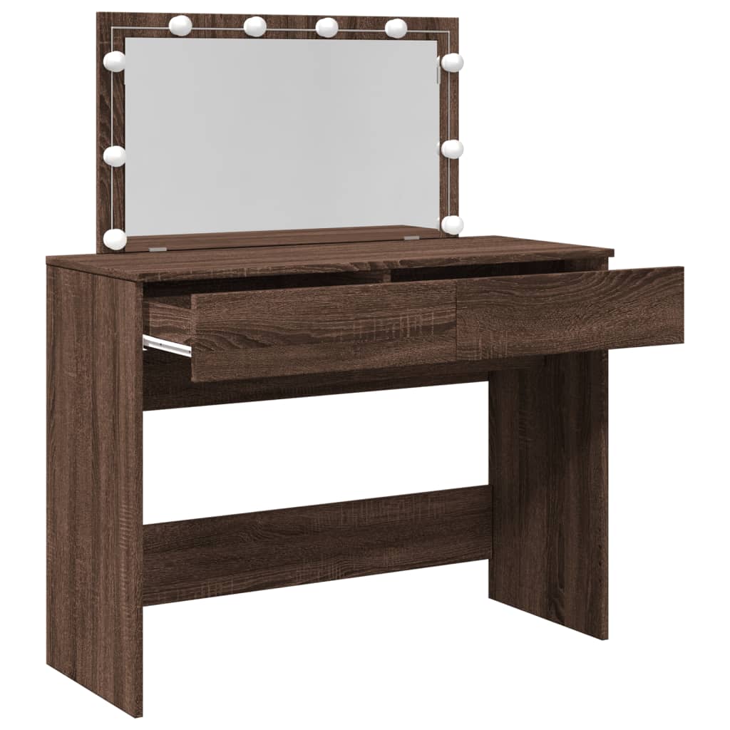 Modern Wooden Wide Dressing Table Makeup Vanity Desk With LED Mirror & Drawers
