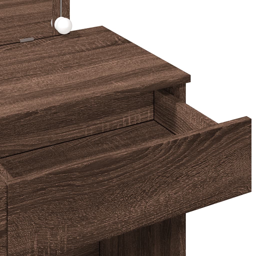 Modern Wooden Wide Dressing Table Makeup Vanity Desk With LED Mirror & Drawers