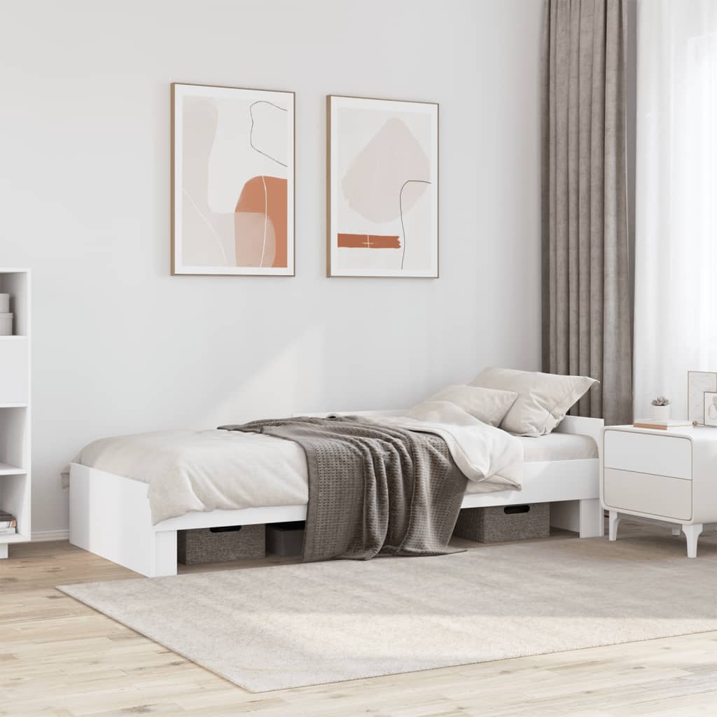 Bed Frame without Mattress White 75x190 cm Small Single Engineered Wood