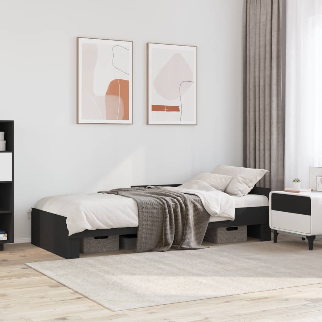 Bed Frame without Mattress Black 75x190 cm Small Single Engineered Wood