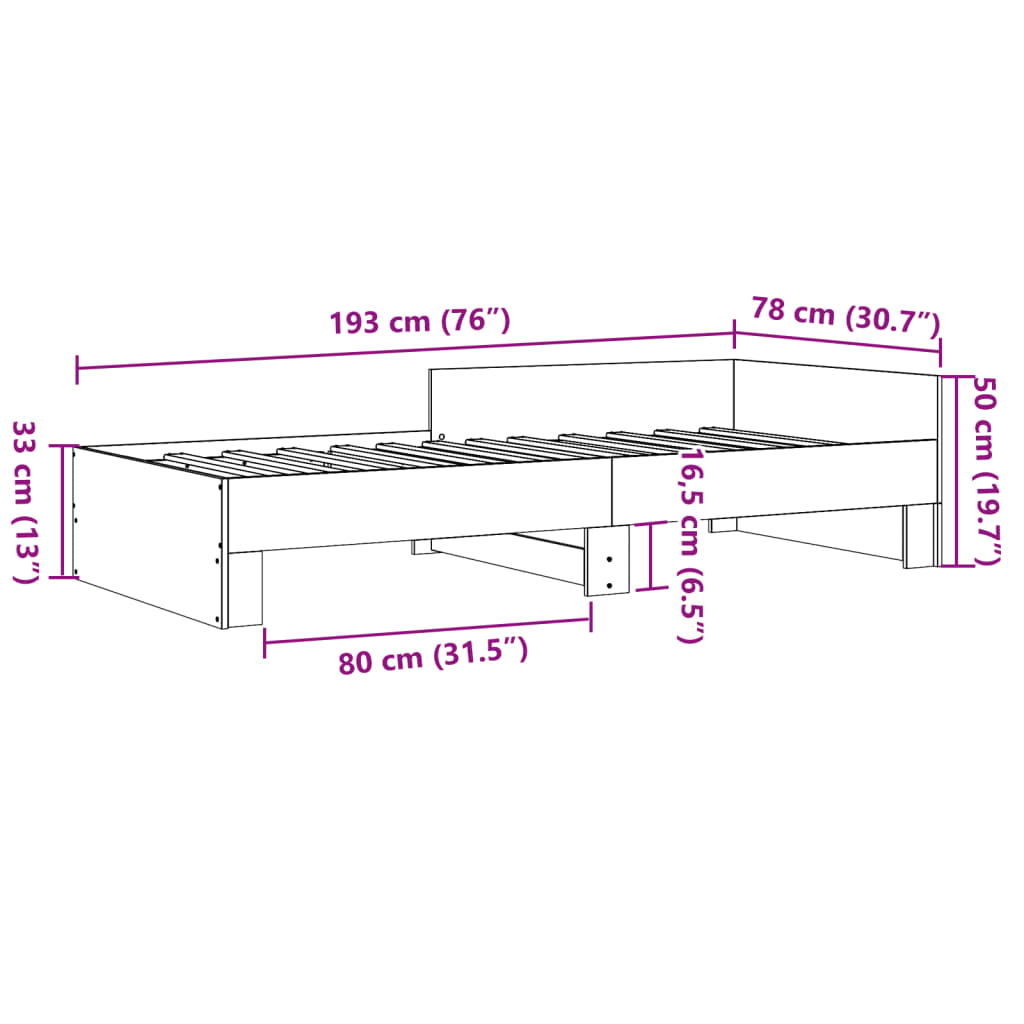 Bed Frame without Mattress Brown Oak 75x190 cm Small Single Engineered Wood