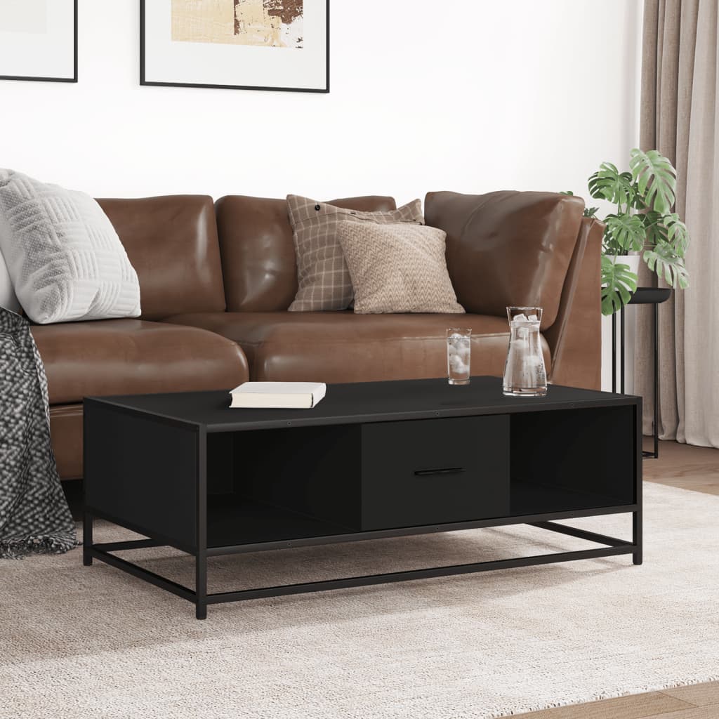 Industrial Wooden Living Room Square Coffee Table With Storage Drawer & Open Shelves