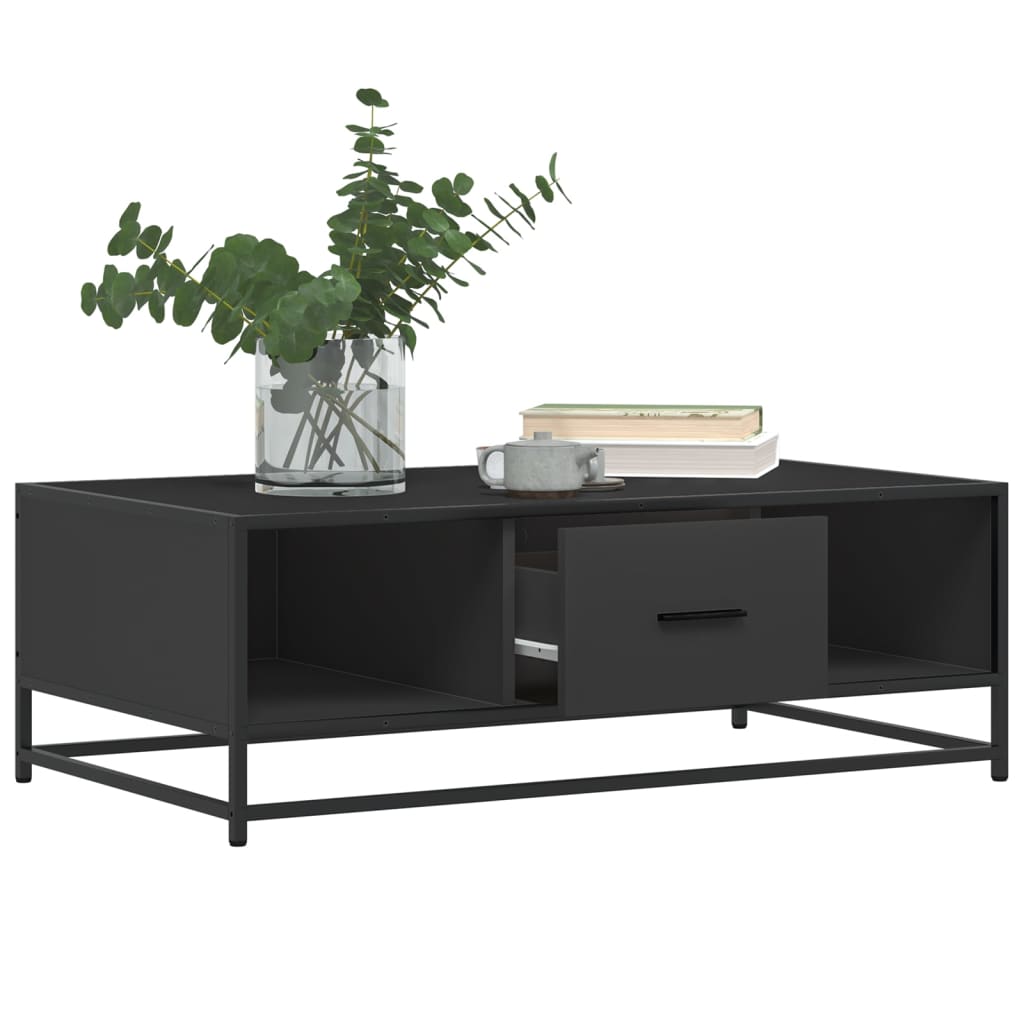 Industrial Wooden Living Room Square Coffee Table With Storage Drawer & Open Shelves