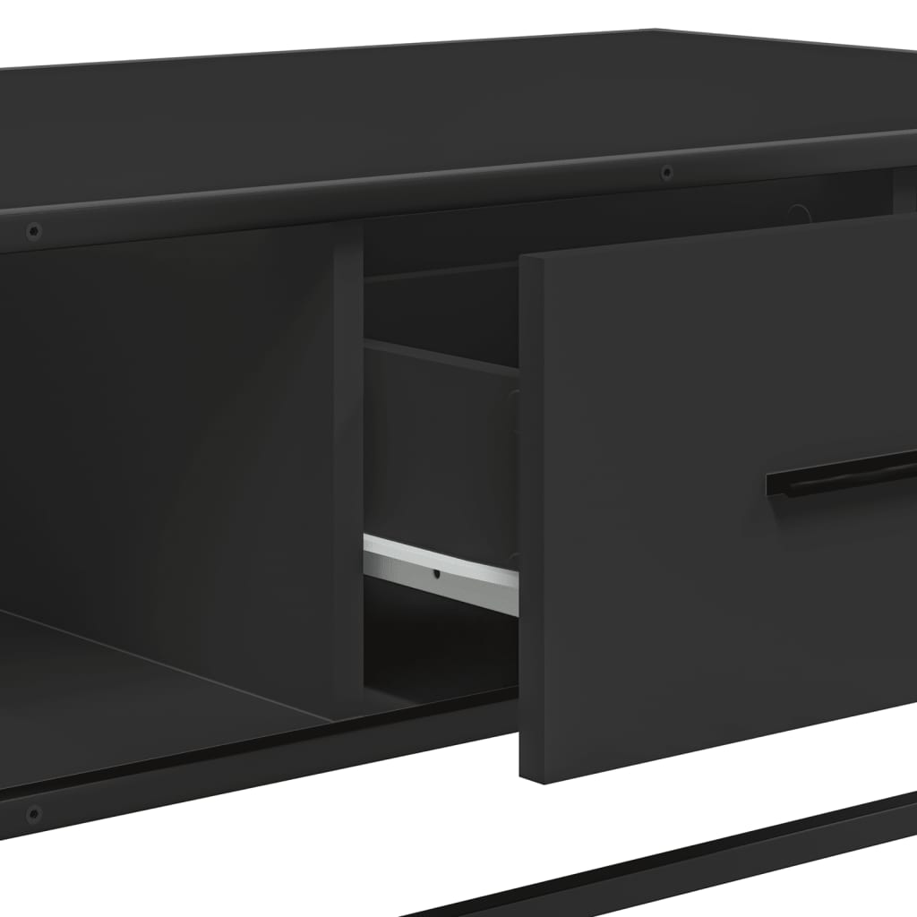 Industrial Wooden Living Room Square Coffee Table With Storage Drawer & Open Shelves
