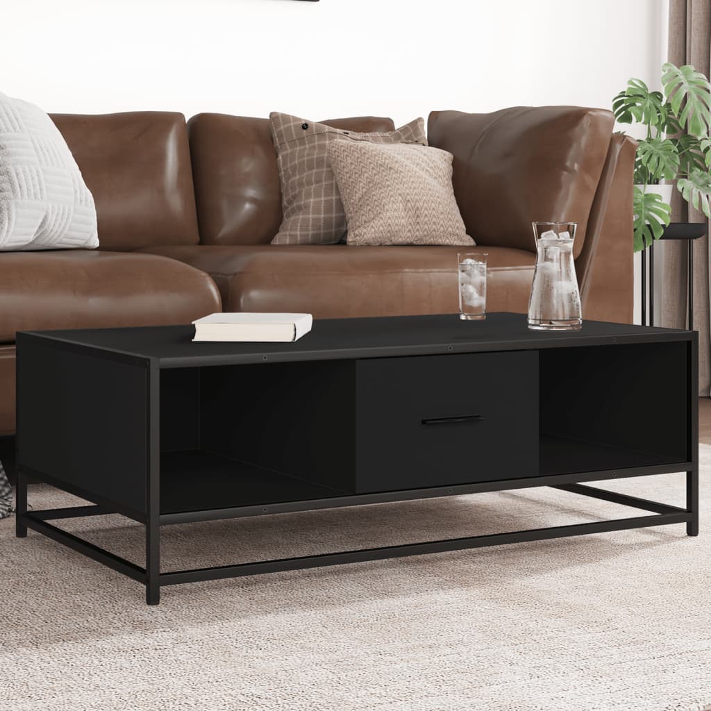Industrial Wooden Living Room Square Coffee Table With Storage Drawer & Open Shelves